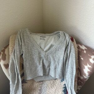 garage long sleeve v neck scooped crop top